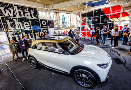 Munich, Germany - September 7: Audience at a car manufacturer's booth at the IAA (Internationale...