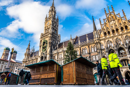 Munich, Germany - November 18: closed huts at the christmas market in cause of Covid19 in munich on November 18, 2021のeditorial素材