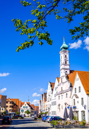 Aichach, Germany - May 22: historic buildings at the old town of Aichach on May 22, 2021のeditorial素材