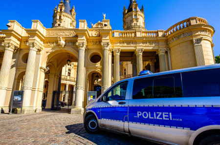 Schwerin, Germany - June 8: historic buildings at the old town of Schwerin - germany on June 8, 2021のeditorial素材