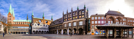 Luebeck, Germany - March 21: historic buildings at the old town of lubeck (lÃ¼beck) on March 21, 2021のeditorial素材