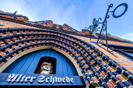 Wismar, Germany - June 11: historic building (oldest town house - called "alter Schwede") at the old town of Wismar on June 11, 2021のeditorial素材