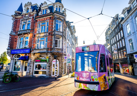 Amsterdam, Nethterlands - October 9: historic buildings at the old town of Amsterdam on October 9, 2021のeditorial素材