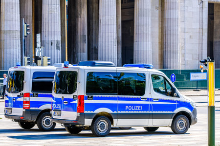 Munich, Germany - September 6: typical German police car at the old town of Munich on September 6, 2021のeditorial素材