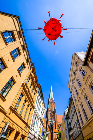 Schwerin, Germany - June 9: historic buildings at the old town of Schwerin - germany on June 9, 2021のeditorial素材