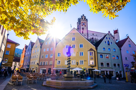 Fuessen, Germany - October 23: historic buildings at the old town of Fuessen on October 23, 2021のeditorial素材
