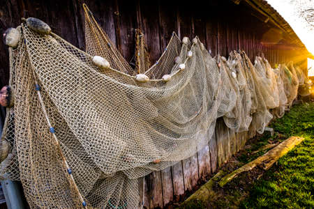 old fishing net at a harborの写真素材
