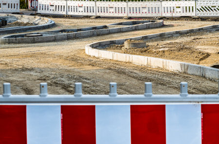 sidewalk construction with paving stonesの写真素材