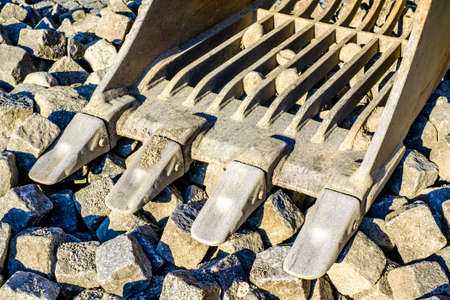 sidewalk construction with paving stonesの写真素材