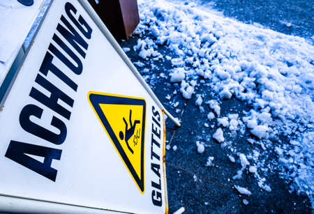 slippery warning sign in germany - translation: lookout, glaze