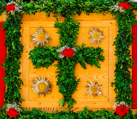 beautiful antique cross at a cemeteryの写真素材