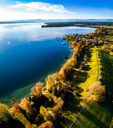 landscape at the Lake Starnberg - Tutzing - Bavaria - Germanyの写真素材