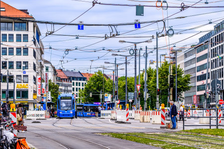 Munich, Germany - July, 11: typical Tram in the old town of Munich on July 11, 2019のeditorial素材