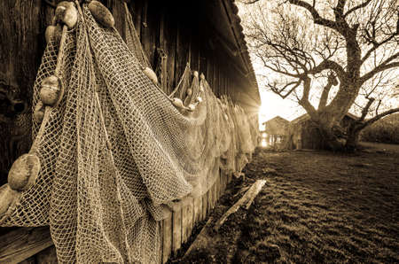 old fishing net at a harbor
