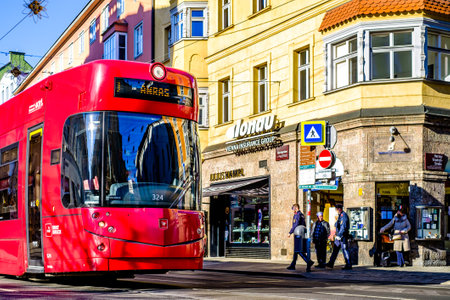 Innsbruck, Austria - January 26: typical tram at the old town of Innsbruck on January 26, 2022のeditorial素材