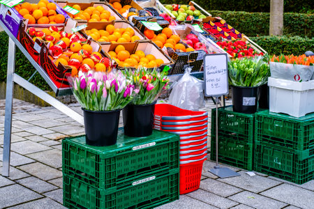 Munich, Germany - January 11:typical fruit stand at a street in the old town of Munich on January 11, 2022のeditorial素材