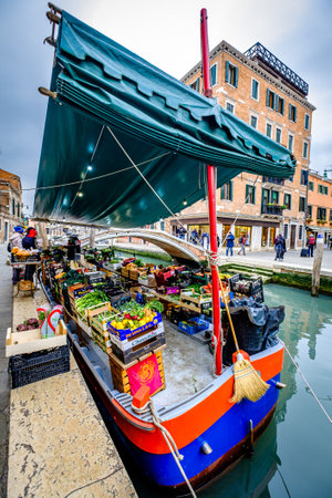 Venice, Italy - March 13: typical fruit stand at a street in Venice on March 13, 2019のeditorial素材
