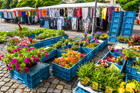 Munich, Germany - June 16:typical flower stand at a street in the old town of Munich on June 16, 2020のeditorial素材