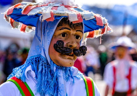Mittenwald, Germany - February 24: Participants of a parade with traditional historic costumes to drive out the winter called 'maschkera' in Mittenwald on February 24, 2022のeditorial素材