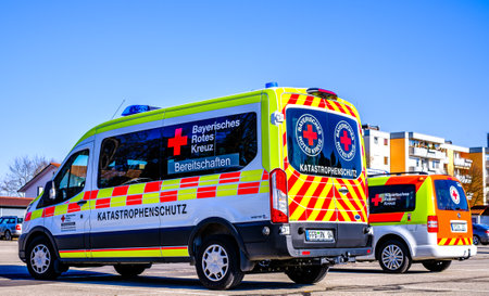 Schwabmunchen, Germany - February 13: typical german ambulance car parking in Schwabmunchen on February 13, 2022のeditorial素材