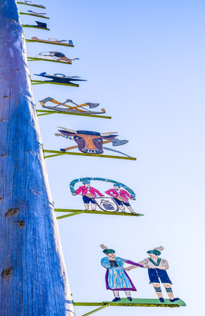 Bavaria, Germany - February 28: typical old bavarian maypole with antique paintings in the South of Munich on February 28, 2022のeditorial素材