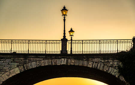 old street lamps at a street - photoの写真素材