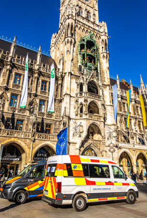 Munich, Germany - March 10: typical german ambulance car parking at the Marienplatz in Munich on March 10, 2022のeditorial素材