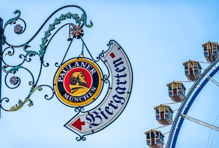Munich, Germany - April 20: typical bavarian beergarden sign - translation: beergarden at the spring...
