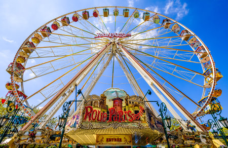 Augsburg, Germany - April 21: the largest Swabian folk festival, called the "PlÃ¤rrer" with rides and visitors in Augsburg on April 21, 2022のeditorial素材