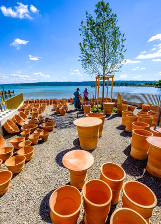 Diessen, Germany - May 27: sales stands with ceramics at the famous annual pottery market in Diessen on May 27, 2022のeditorial素材