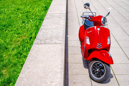 Siena, Italy - June 1:typical italian Vespa Motorscooter (build from Piaggio) at a street in Siena on June 1, 2022のeditorial素材