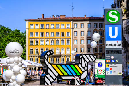 Munich, Germany - June 19: annual city founding festival with stalls, carousel, food stalls and...