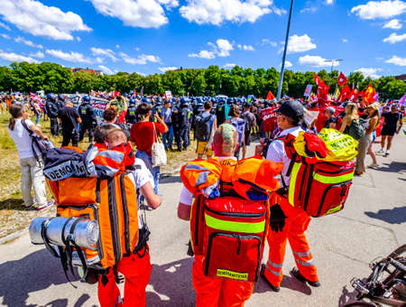 Munich, Germany - June 25: Paramedics at a demonstration against the G7 meeting in Elmau in Munich on June 25, 2022のeditorial素材