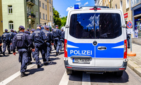 Munich, Germany - June 25: Police forces at a demonstration against the G7 meeting in Elmau in Munich on June 25, 2022のeditorial素材