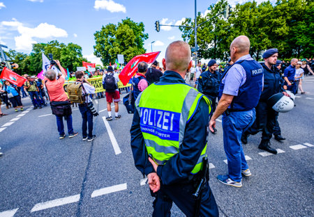 Munich, Germany - June 25: Police forces at a demonstration against the G7 meeting in Elmau in Munich on June 25, 2022のeditorial素材