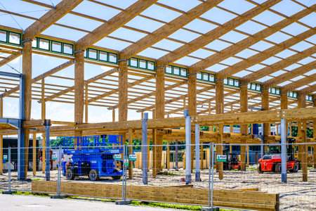 Munich, Germany - June 15: the first beerhall is built for the annual oktoberfest in munich on June 15, 2022のeditorial素材