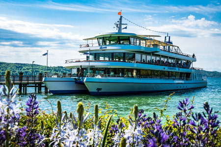 Starnberg, Germany - May 12: typical passenger ship at the lake Starnberg in Starnberg on May 12, 2022のeditorial素材