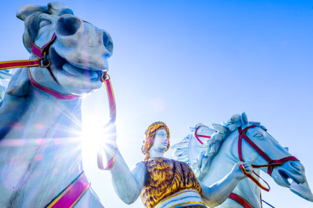 Munich, Germany - July 19: building up the annual worlds largest folk festival oktoberfest (wiesn) with big beerhalls on the theresienwiese in munich on July 19, 2022のeditorial素材