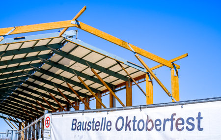 Munich, Germany - June 26: the first beerhall is built for the annual oktoberfest in munich on June 26, 2022のeditorial素材