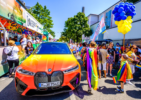 Munich, Germany - July 16: participants at the annual christopher street day (CSD) parade at the old town of munich on July 16, 2022のeditorial素材