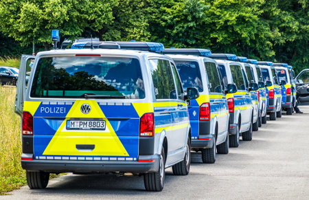 Munich, Germany - June 25: Police forces at a demonstration against the G7 meeting in Elmau in Munich on June 25, 2022のeditorial素材