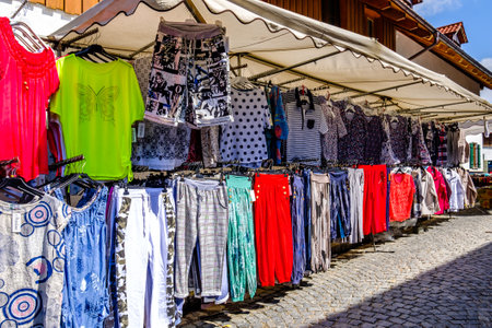 Munich, Germany - June 11: typical regional market (called Auer Dult) with stalls for household goods, crockery, textiles and clothing every three months on mariahilfplatz in munich on June 11, 2019のeditorial素材