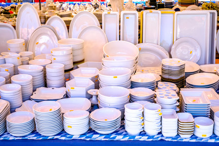Munich, Germany - August 1: typical regional market (called Auer Dult) with stalls for household goods, crockery, textiles and clothing every three months on mariahilfplatz in munich on August 1, 2022のeditorial素材