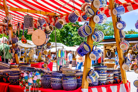 Munich, Germany - August 1: typical regional market (called Auer Dult) with stalls for household goods, crockery, textiles and clothing every three months on mariahilfplatz in munich on August 1, 2022のeditorial素材