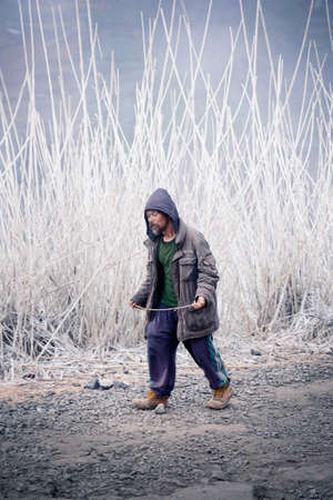 man among the dry treesのeditorial素材