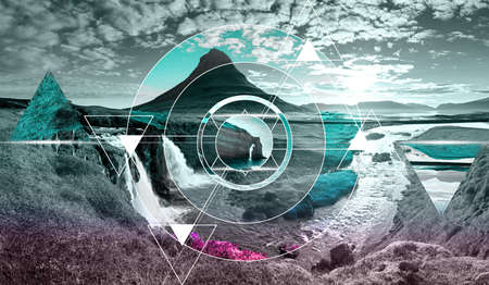 mountains by the sea in colorsの写真素材