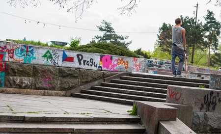 A boy in the park with skateboard