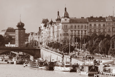 Prague Embankment, Sepia Colorのeditorial素材