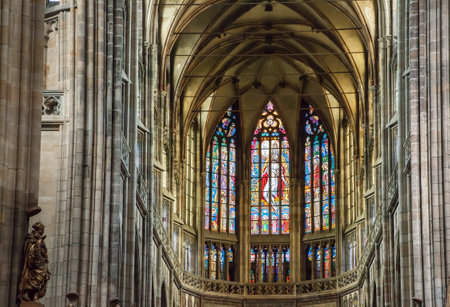 Interior of St. Vitus Cathedral at Prague Castle, detail of Altarのeditorial素材