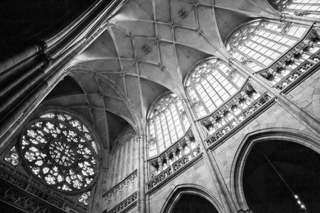 Interior of St. Vitus Cathedral at Prague Castle, Black and White Optionのeditorial素材